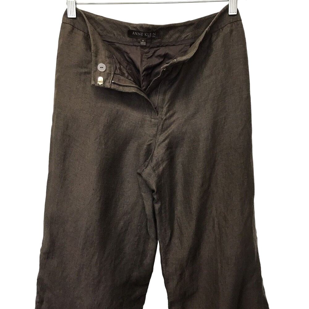 Anne Klein New York Pants Womens 4 Brown Linen Silk - Picture 4 of 9